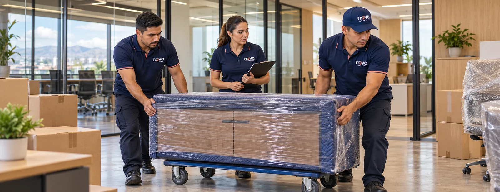 Nova team members at work in branded polo shirts